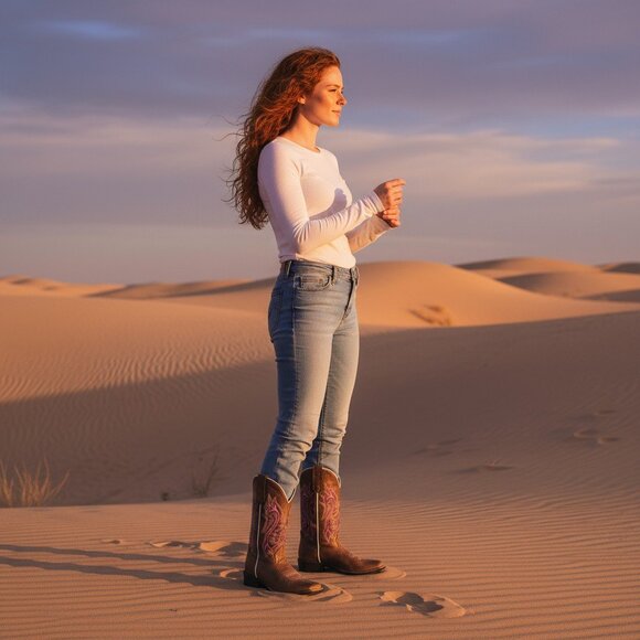 Brown Shaynne Western Girl Cowboy Boots with Pink Stitching From Boot Barn - Picture 3 of 7